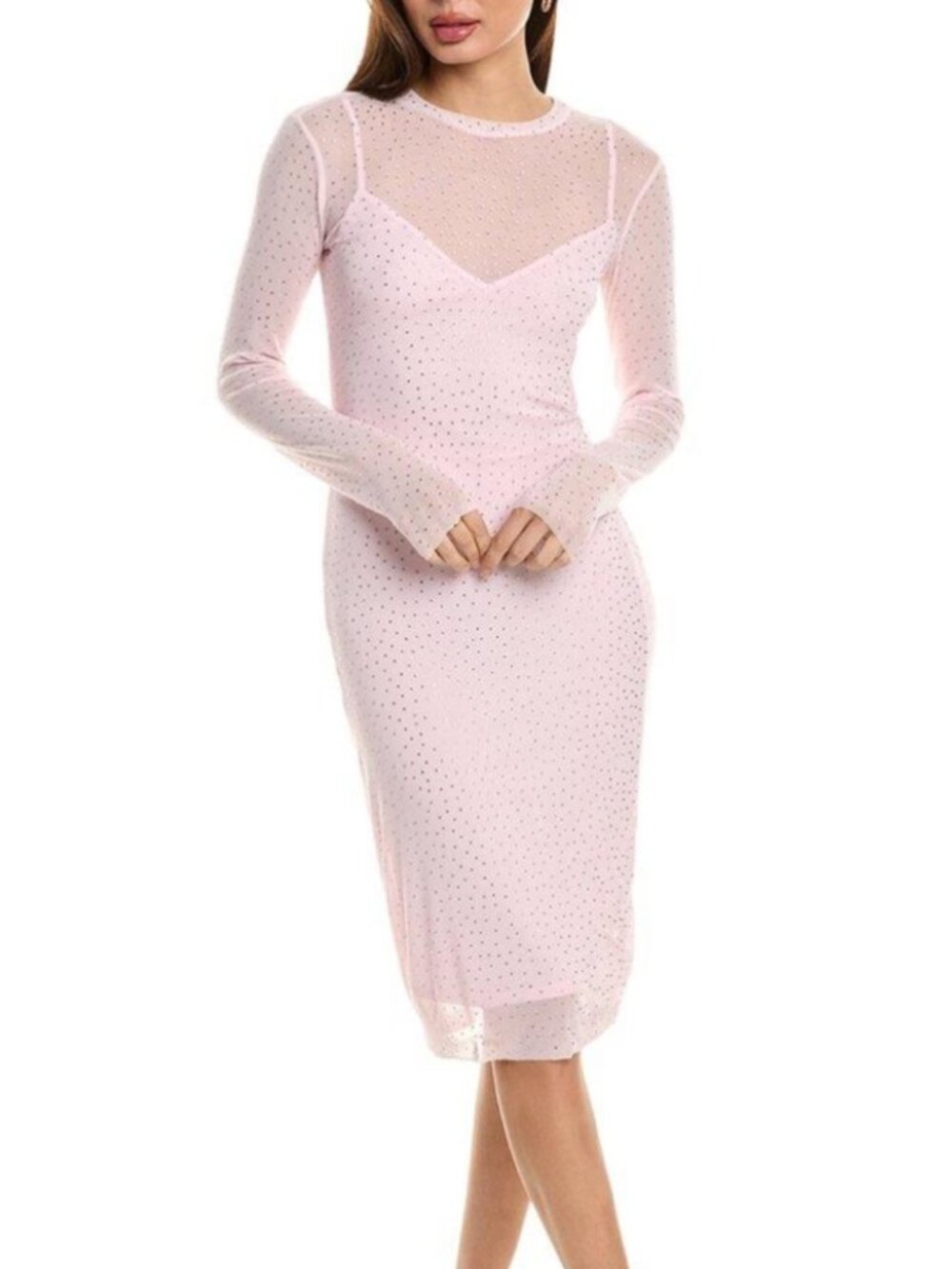 AFRM Loah Blush Pink Rhinestone Sheer Dress - Size Small